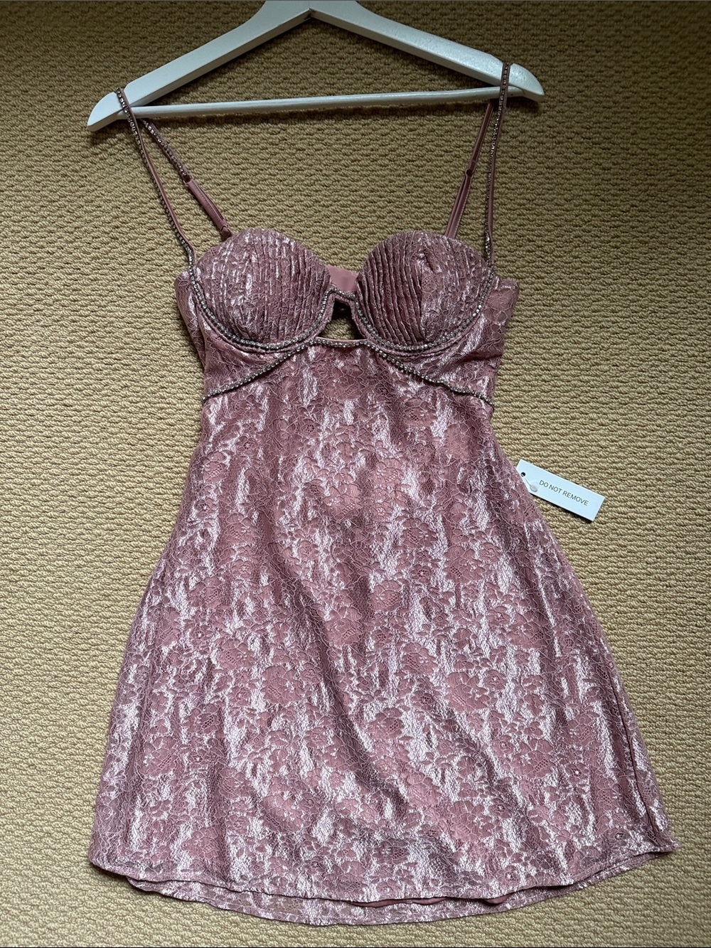 NWT- For Love And Lemons Dusty Rose Lace & Velvet Chemise with Crystal Trim